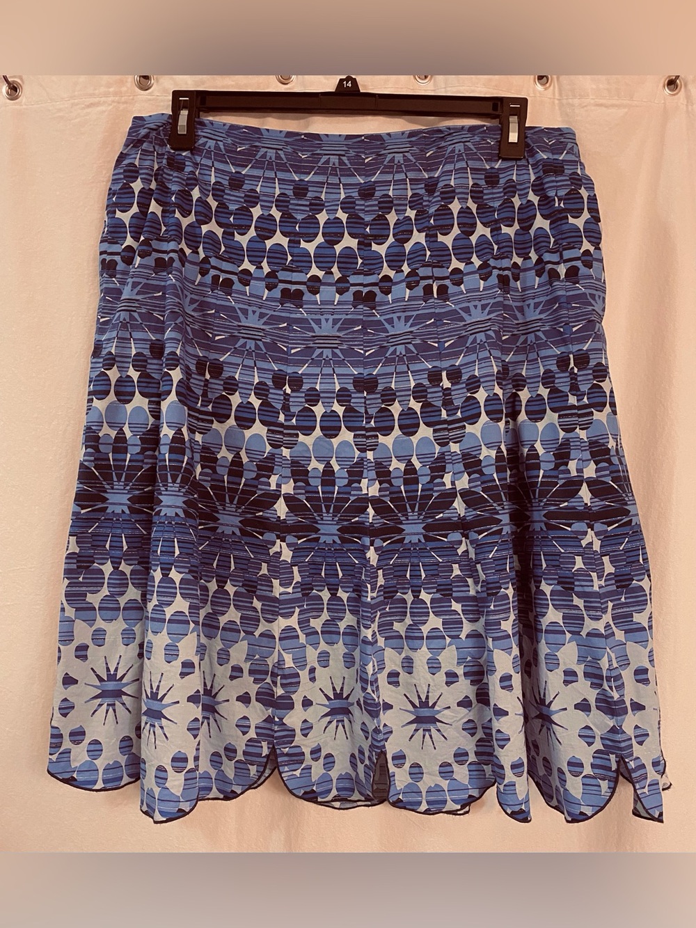 Coldwater Creek Blue & Grey 100% Cotton Skirt. Size XL. Scallop Edge. Lined EUC - Picture 3 of 9